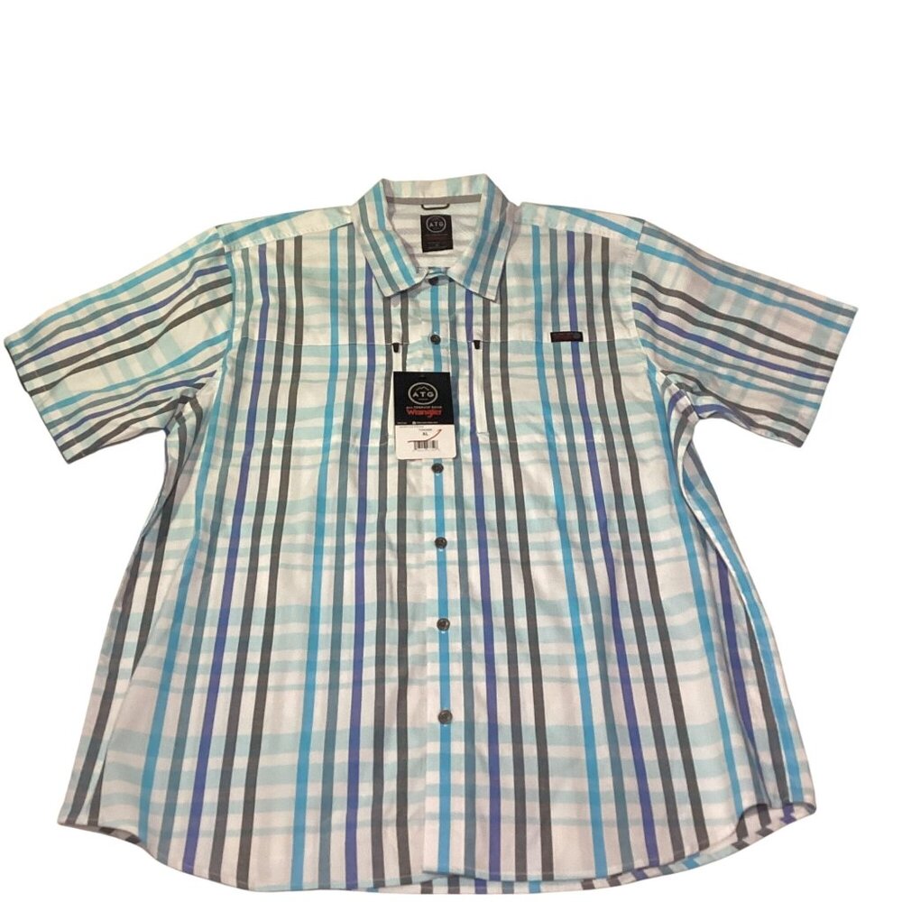 Wrangler Men's All Terrain Gear Horizon Short SL Shirt Size XL White Blue New